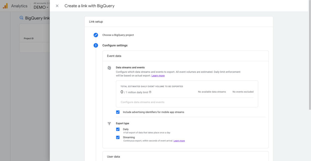 bigquery streaming export