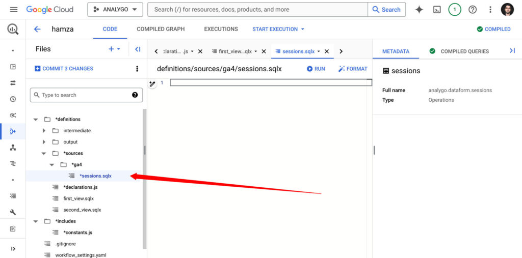 create dataform sqlx